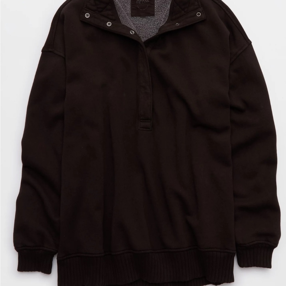 aerie brown Pullover Half-Snap Sweatshirt